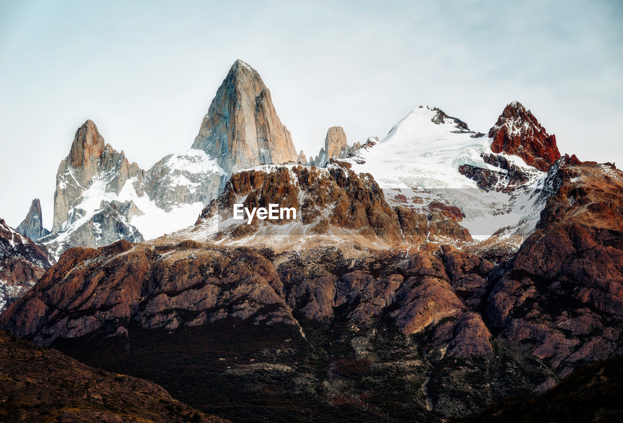 Panoramic view of snowcapped mountains against sky