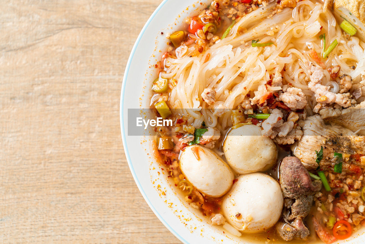 directly above shot of food in bowl on table