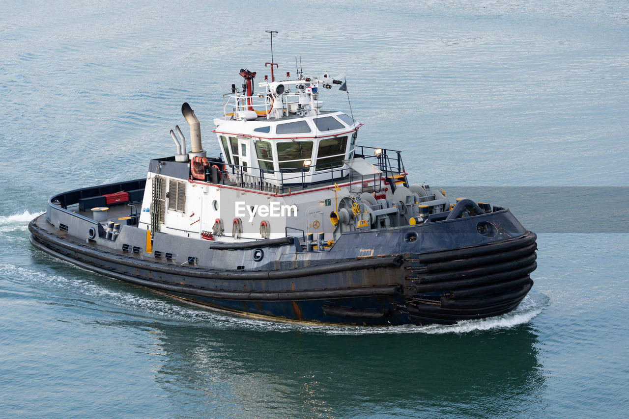 High angle view of ship on sea