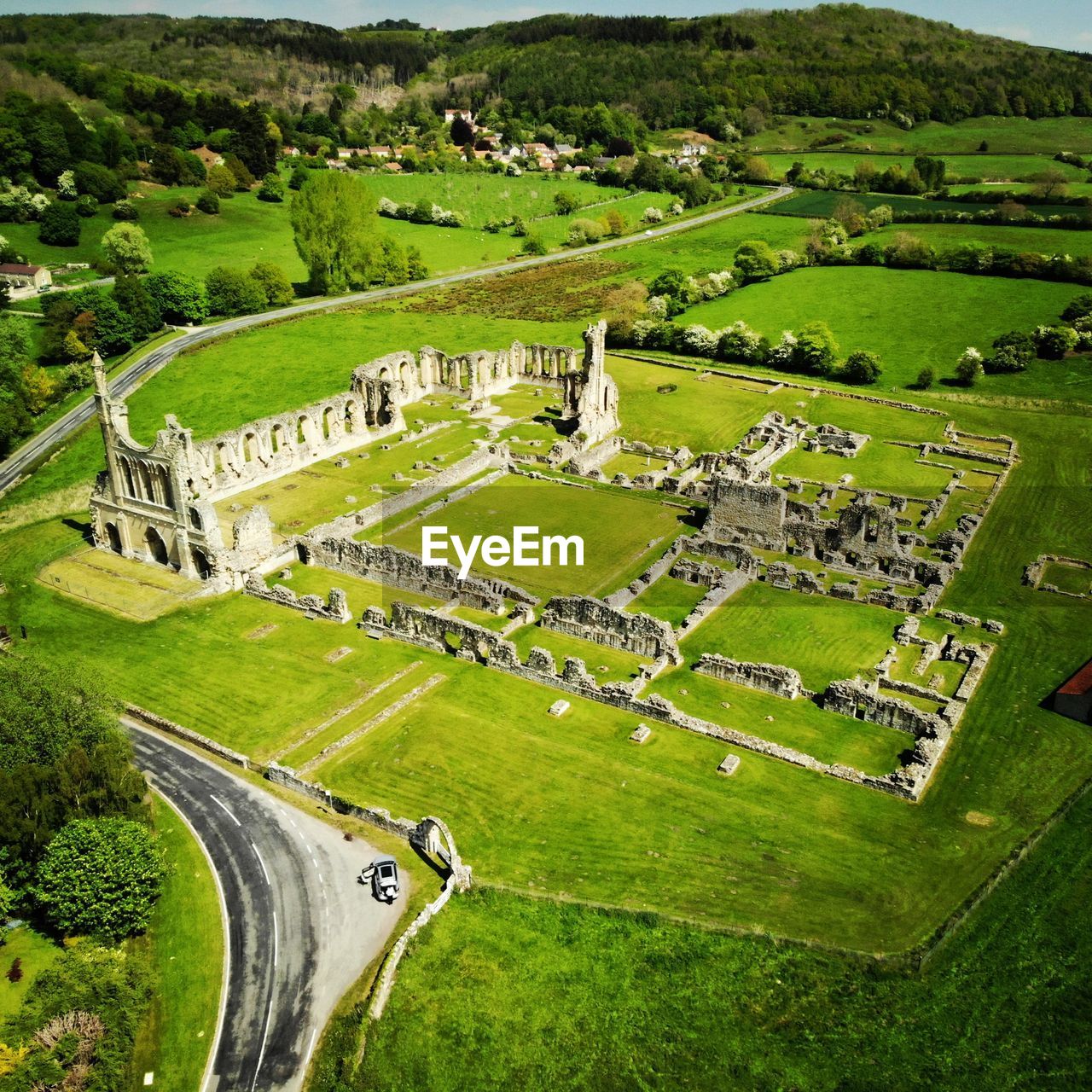 High angle view of green landscape