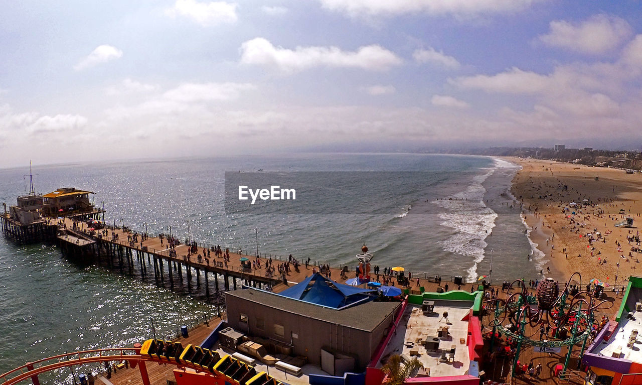 High angle view of people on beach