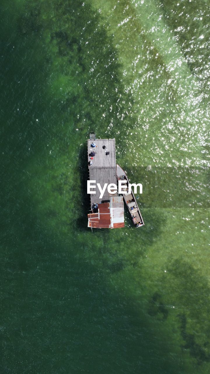 Aerial view of boat in lake