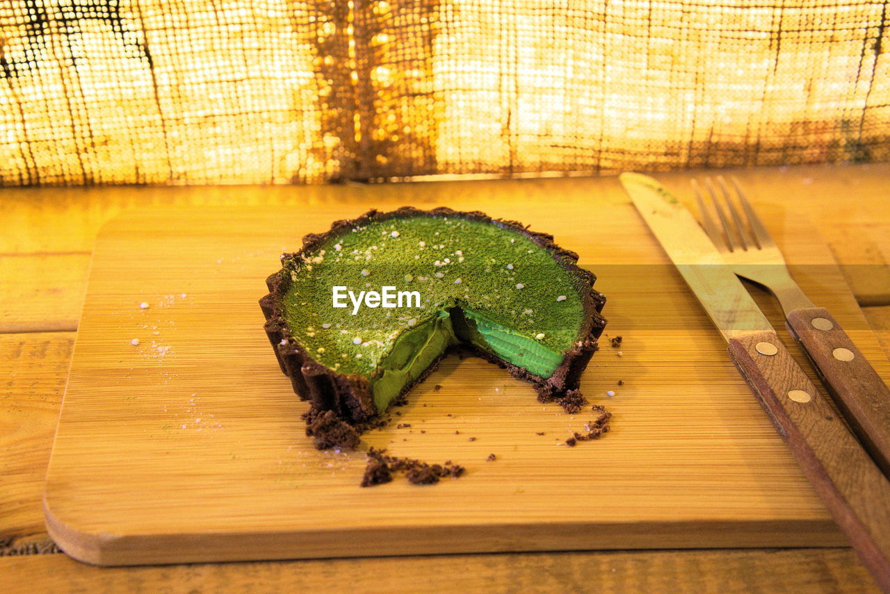 Matcha cake on a table in taiwan 