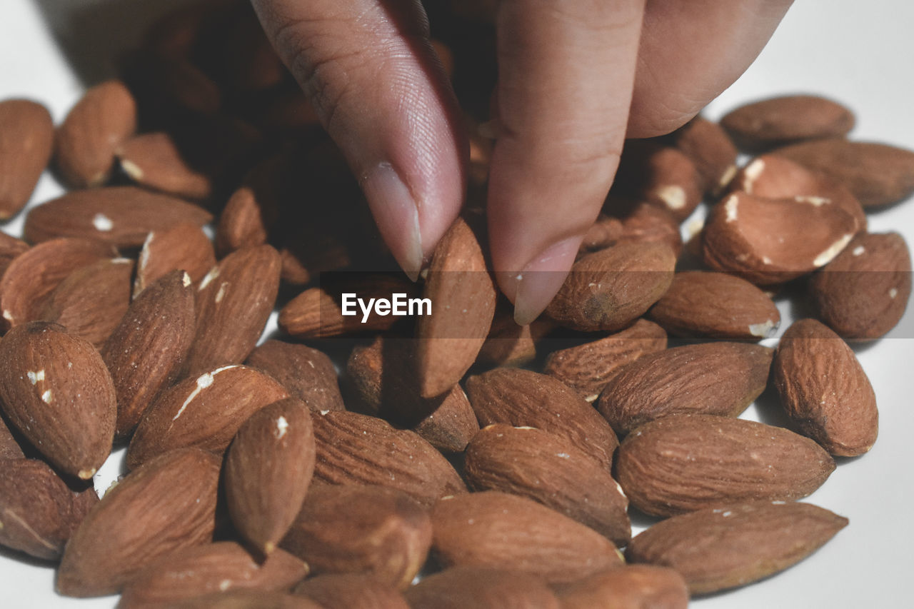 HIGH ANGLE VIEW OF HAND HOLDING BREAD