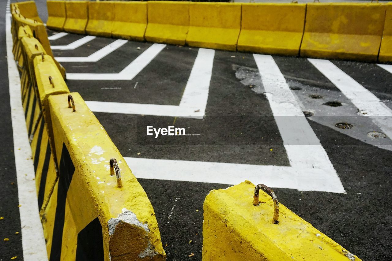 Close-up of barricade on road
