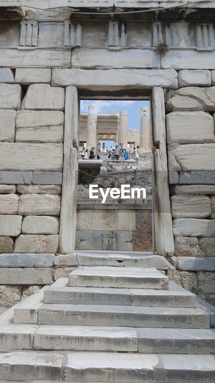 Low angle view of steps leading towards old ruin