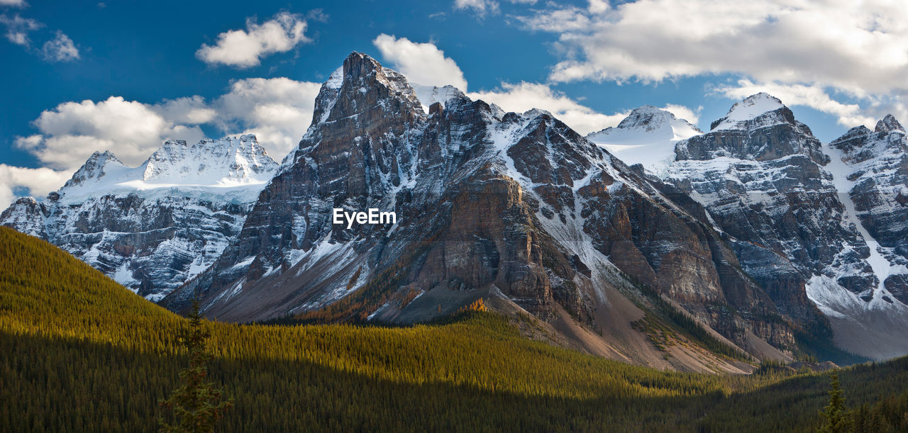 Panoramic view of snowcapped mountains against sky