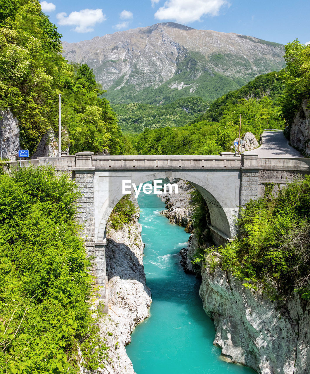 Bridge over beautiful canyon, spring summer. soca, slovenia.