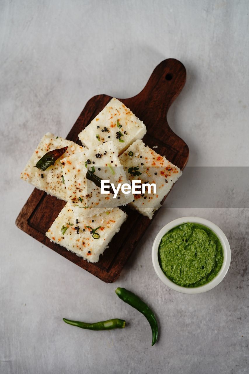 high angle view of food in plate on table