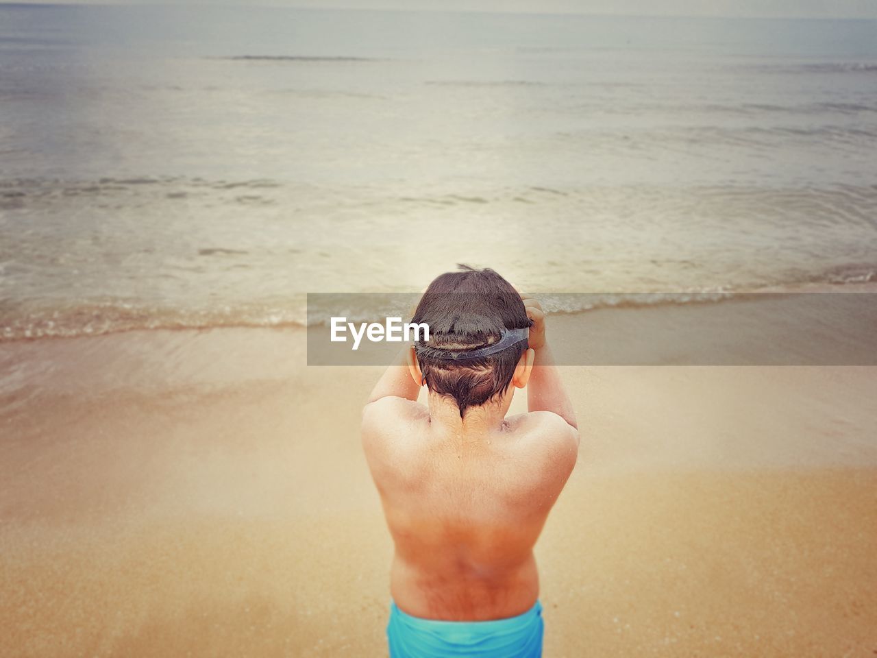 Rear view of boy on beach