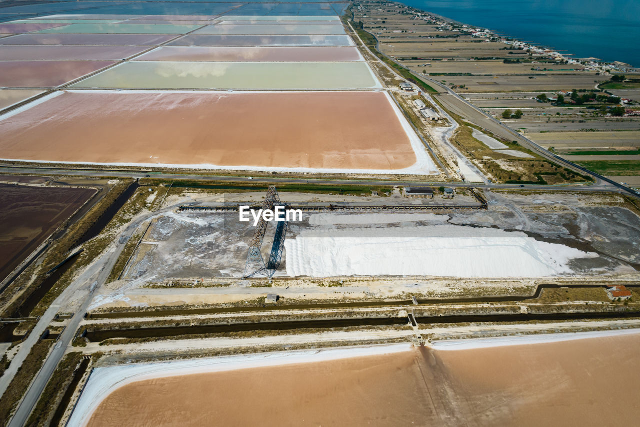 Aerial view of the salt pan in margherita di savoia, unesco heritage from above, apulia