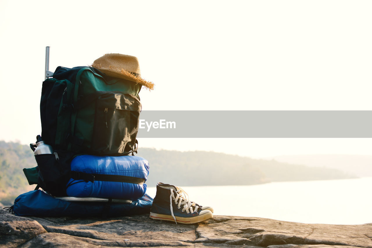 Backpack on waterfront