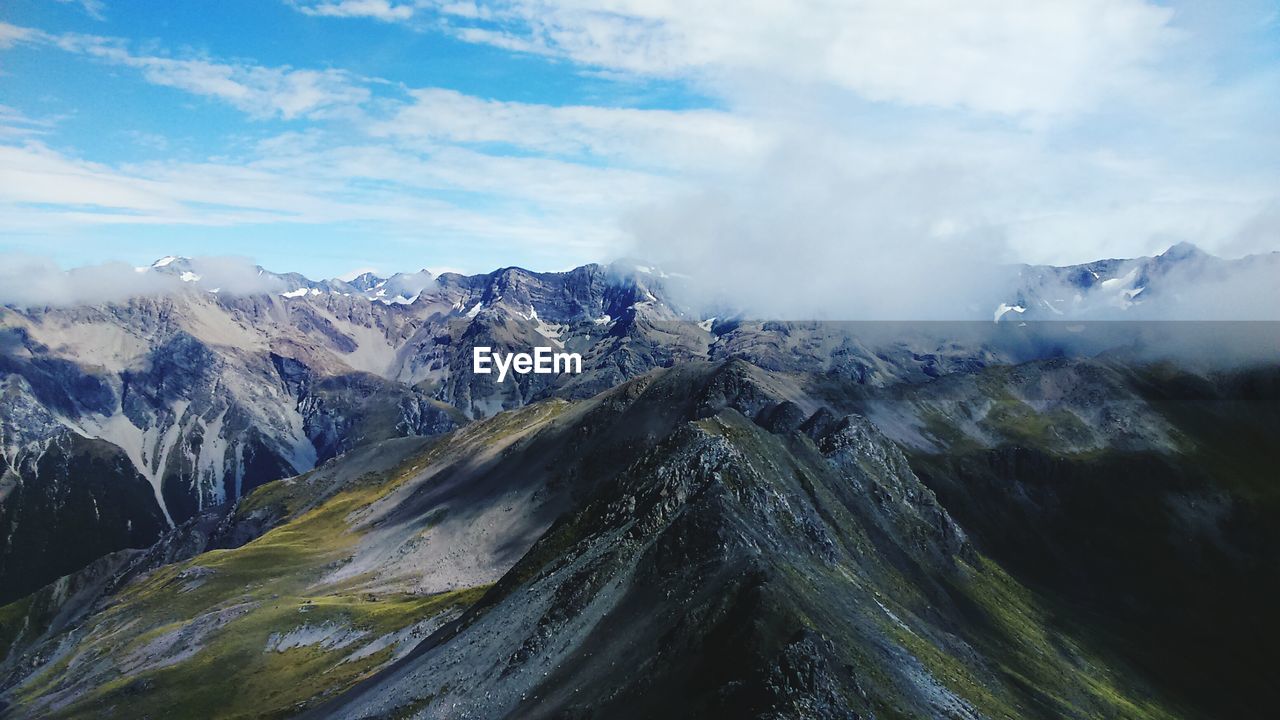 Scenic view of mountains at arthurs pass national park in winter