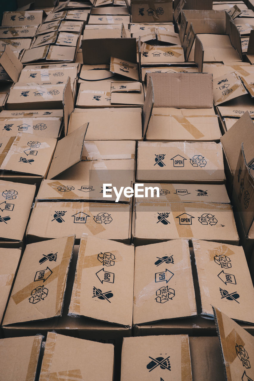 Full frame shot of cardboard boxes