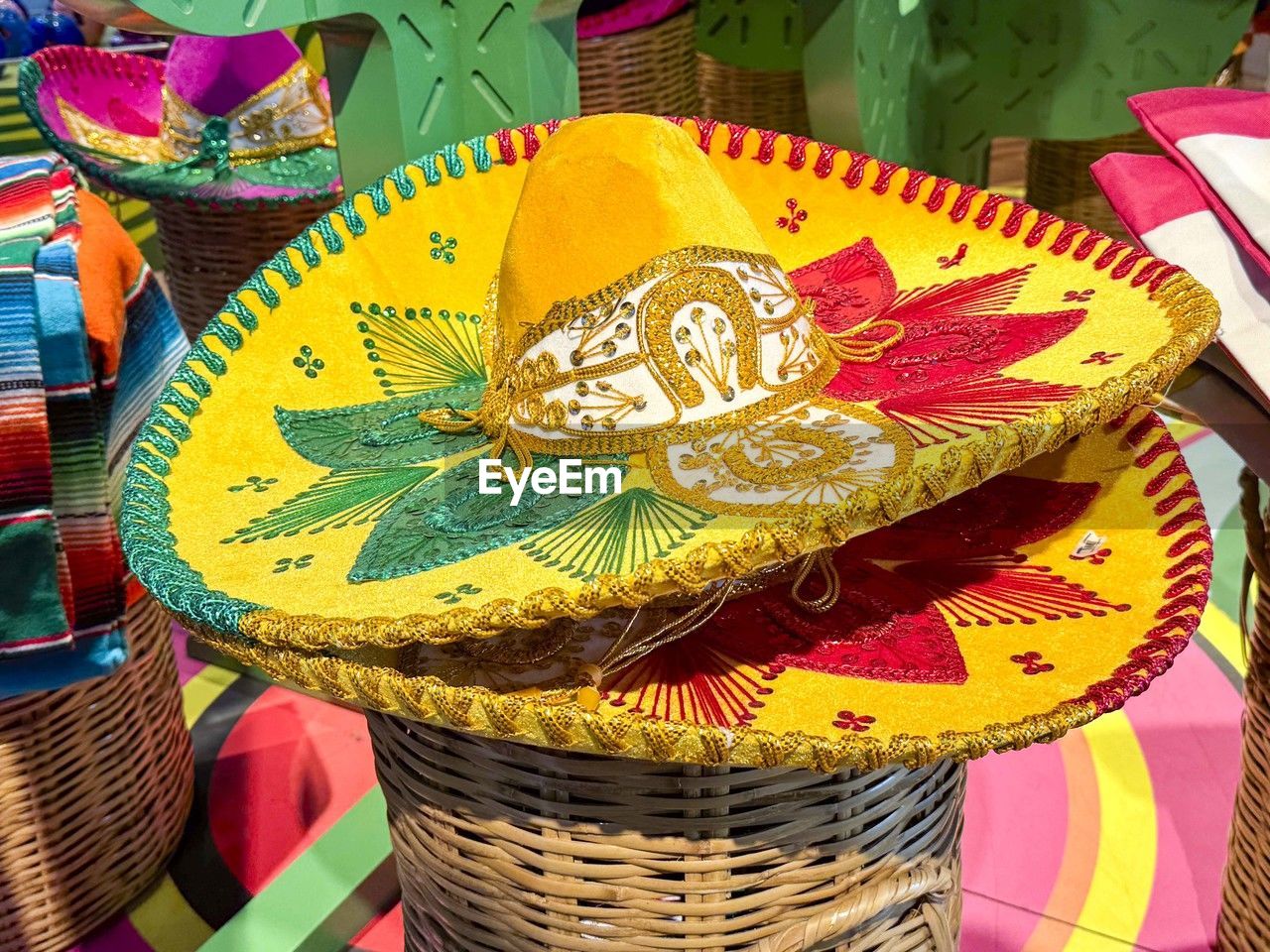 high angle view of food in wicker basket on table