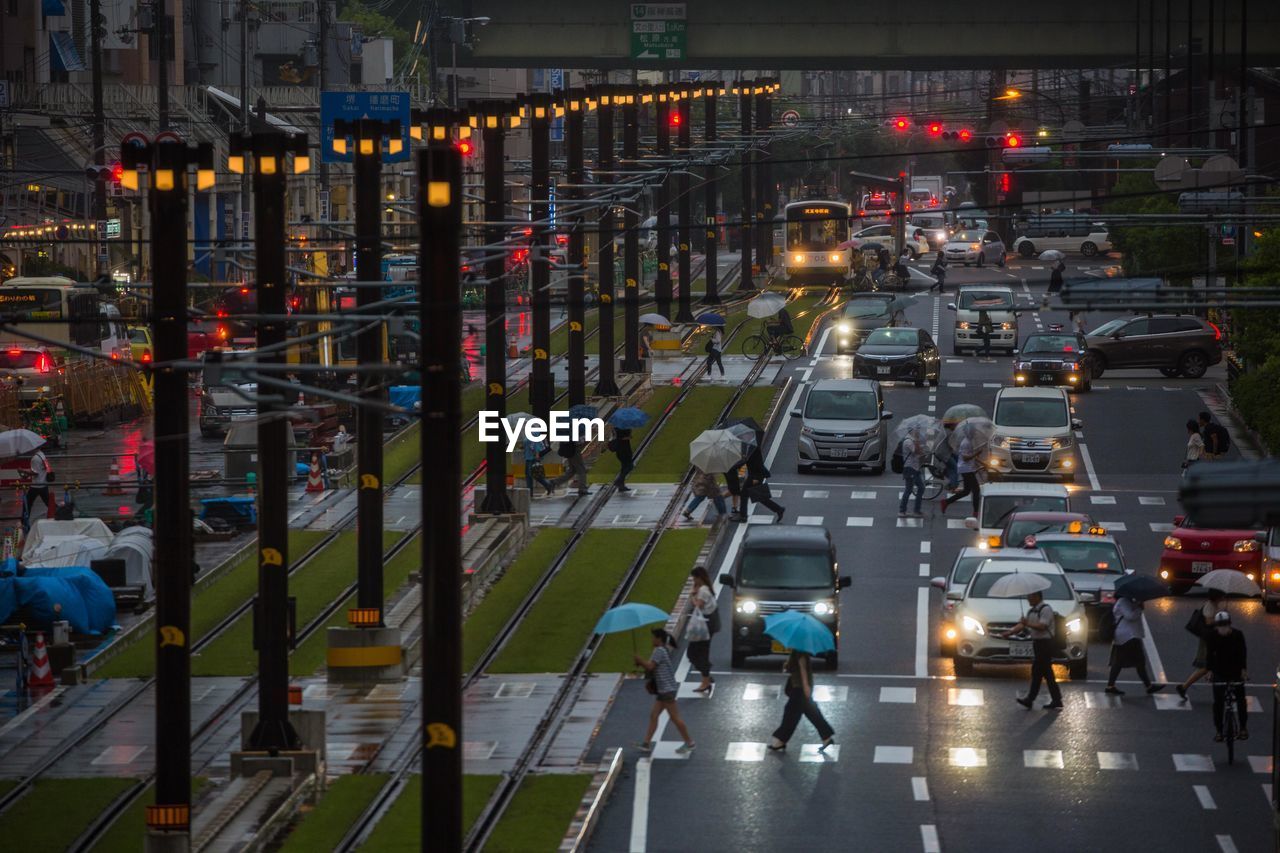 High angle view of traffic on city street