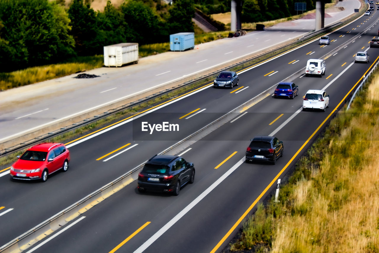 High angle view of cars on road