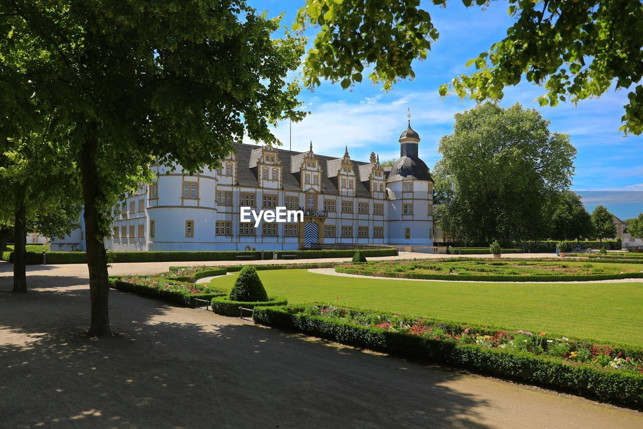 Garden with buildings in background