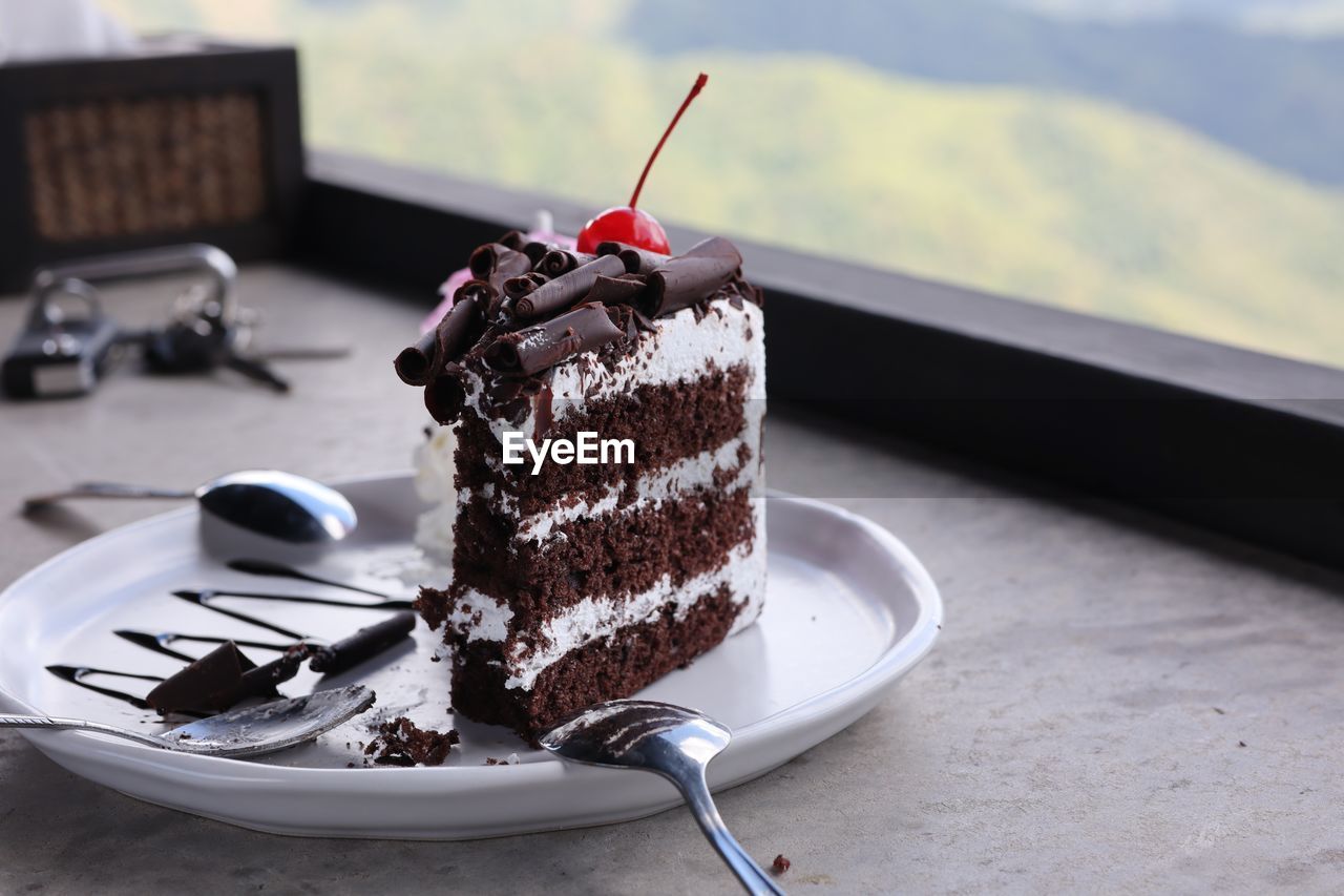 Close-up of dessert in plate on table