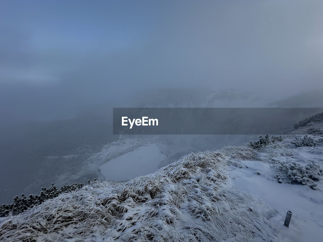 cold temperature, winter, mountain, environment, snow, scenics - nature, landscape, fog, beauty in nature, sky, mountain range, nature, ridge, cloud, summit, travel, travel destinations, land, no people, tranquility, tourism, snowcapped mountain, non-urban scene, outdoors, tranquil scene, forest, mountain peak, frozen, overcast, day, vacation, atmospheric mood, holiday, water, trip