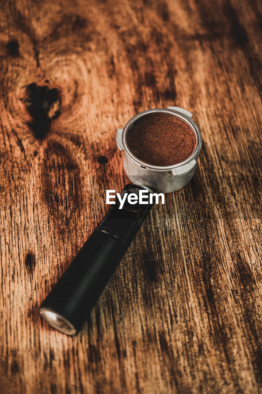 High angle view of coffee on table