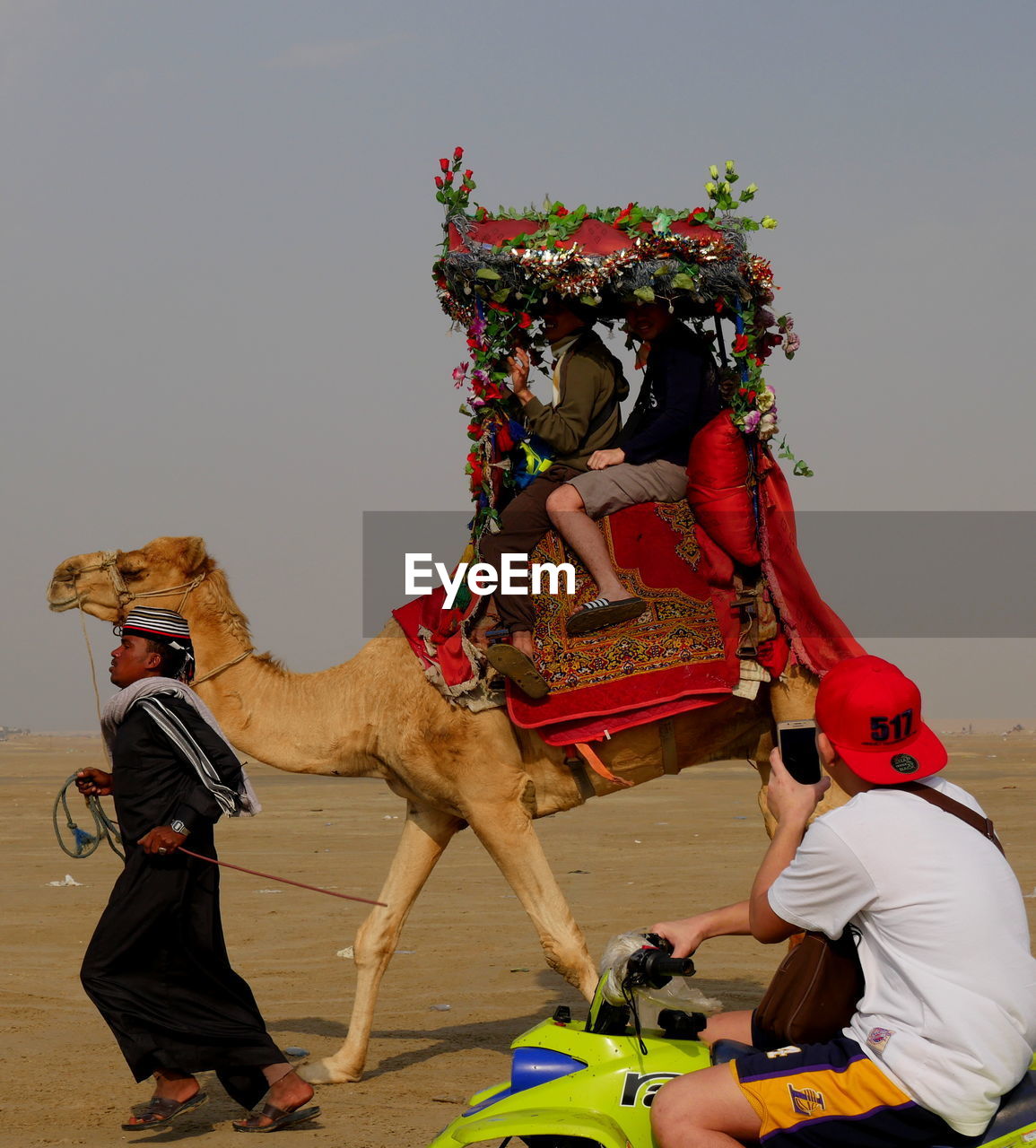 REAR VIEW OF PEOPLE RIDING HORSE