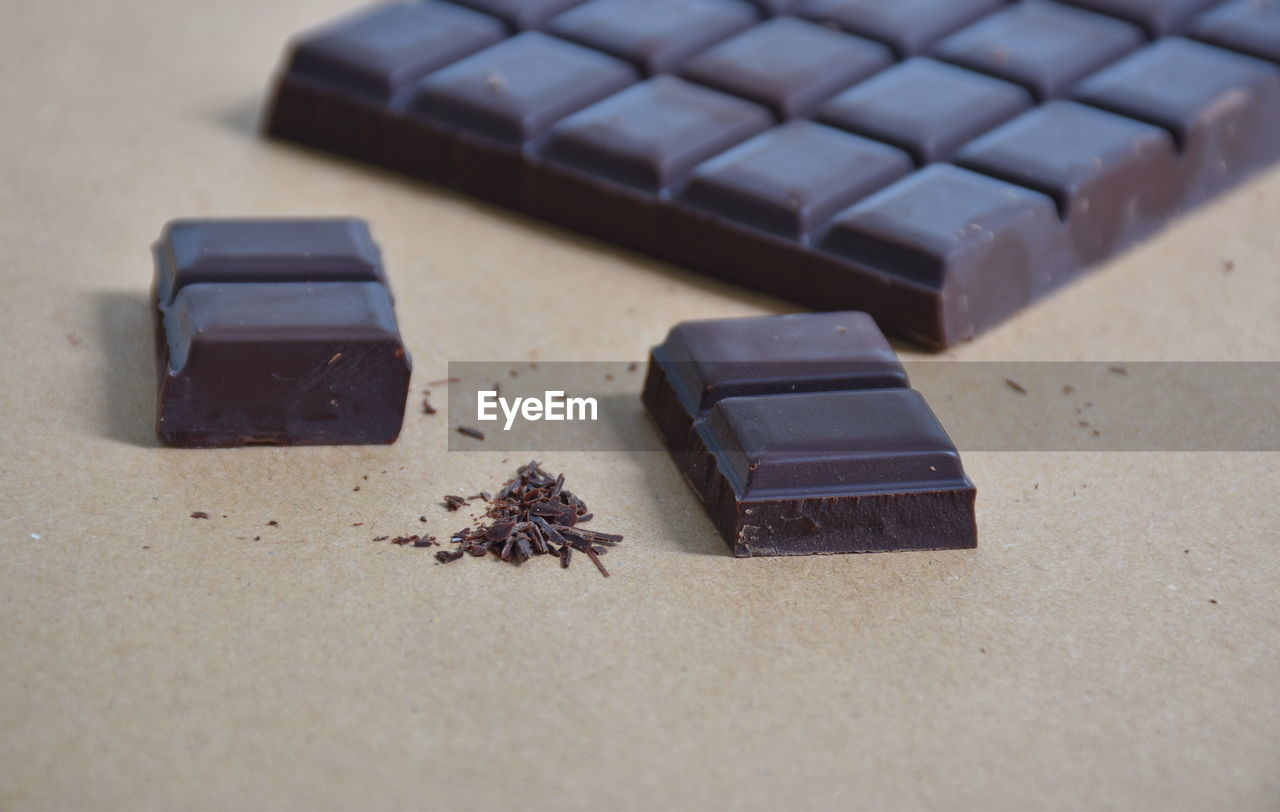 High angle view of chocolate on table