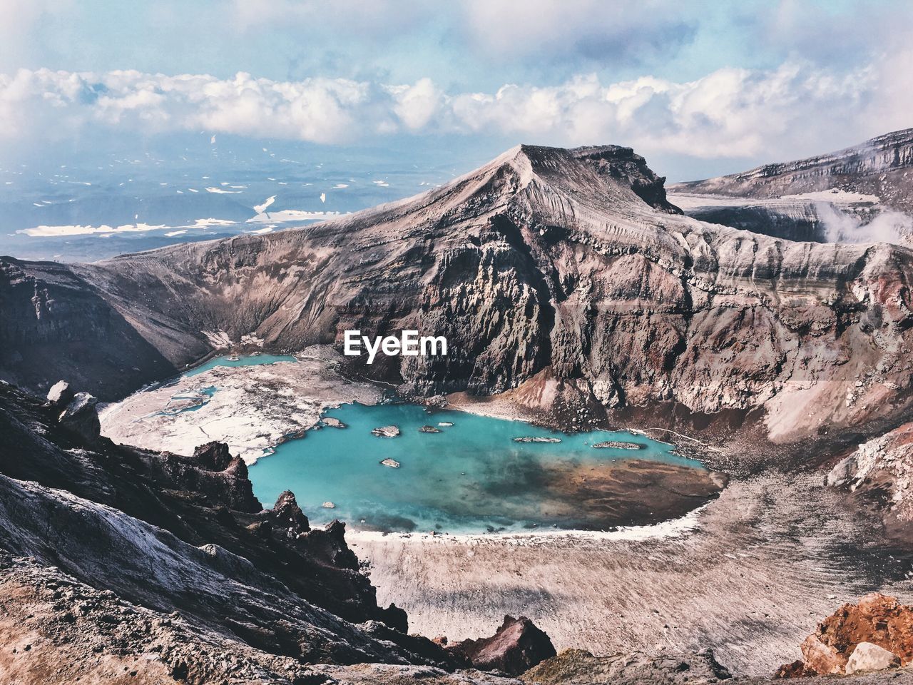 Lake and mountains against sky