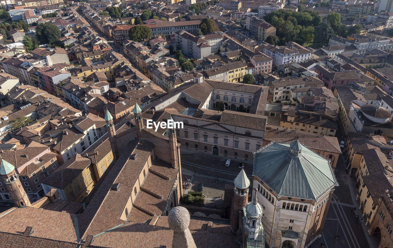 View of the cremona cathedral from the torrazzo tower.