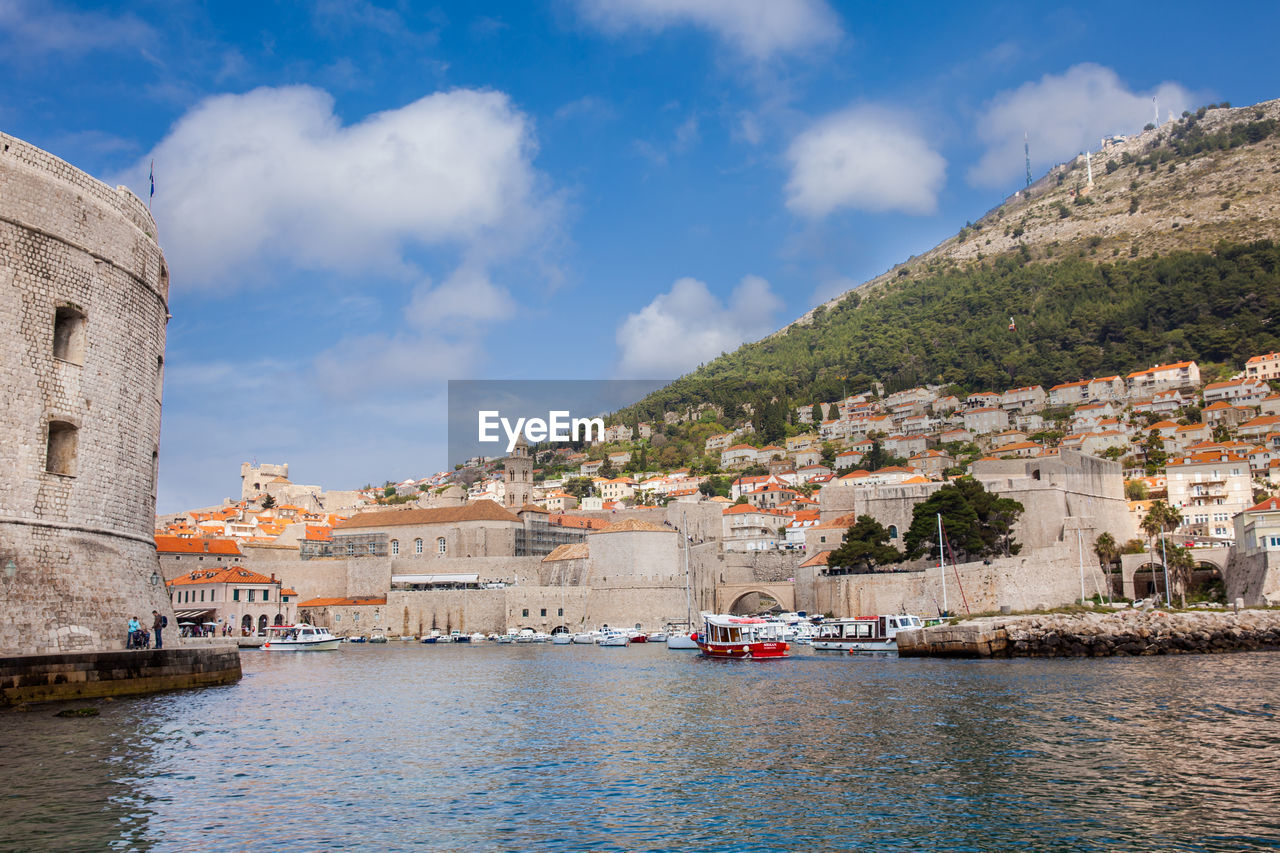 Dubrovnik city old port marina and fortifications