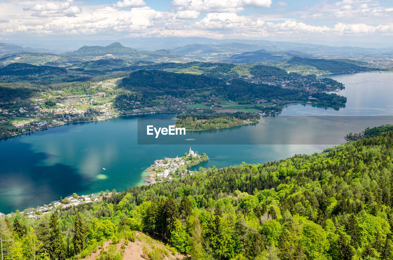 High angle view of lake against sky