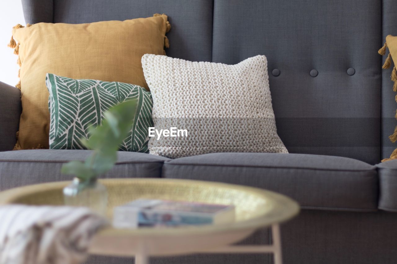 Cushions on sofa at home