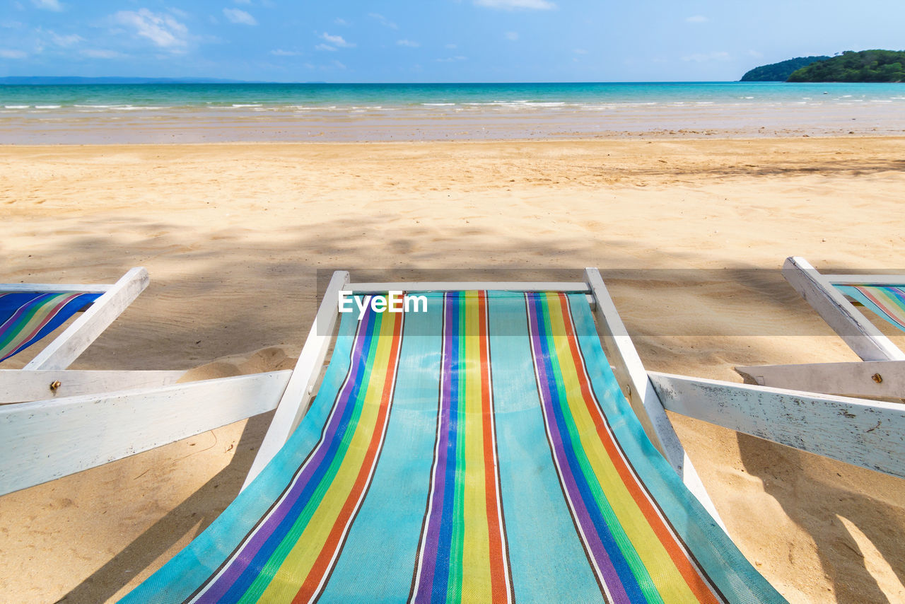 High angle view of beach bed against sky