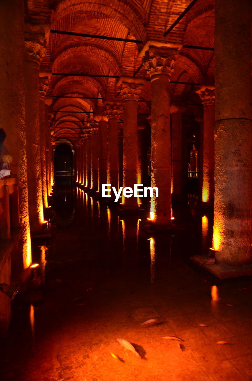 Illuminated archway in building