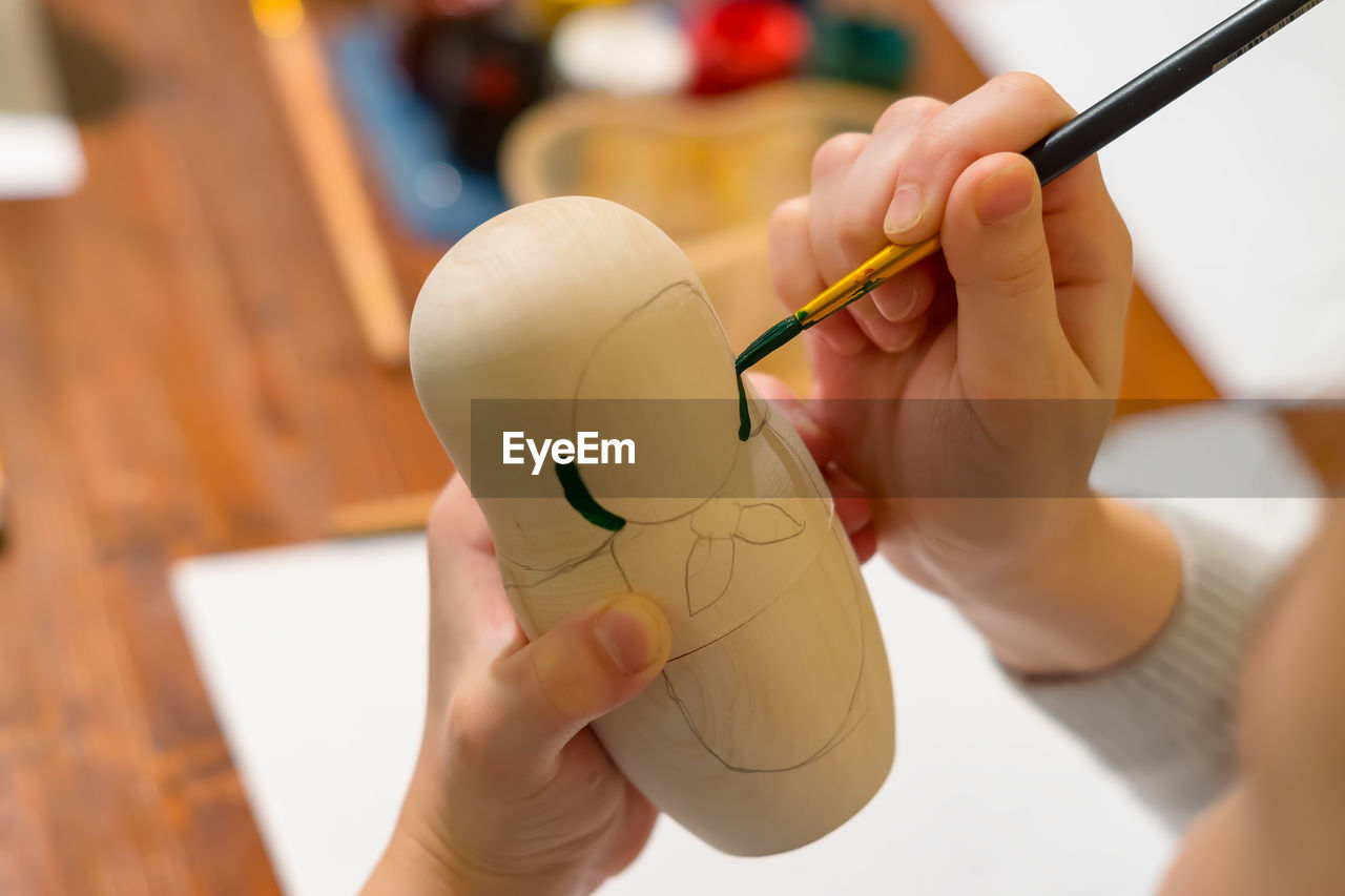 Closeup of a blank of russian nesting doll ready for painting