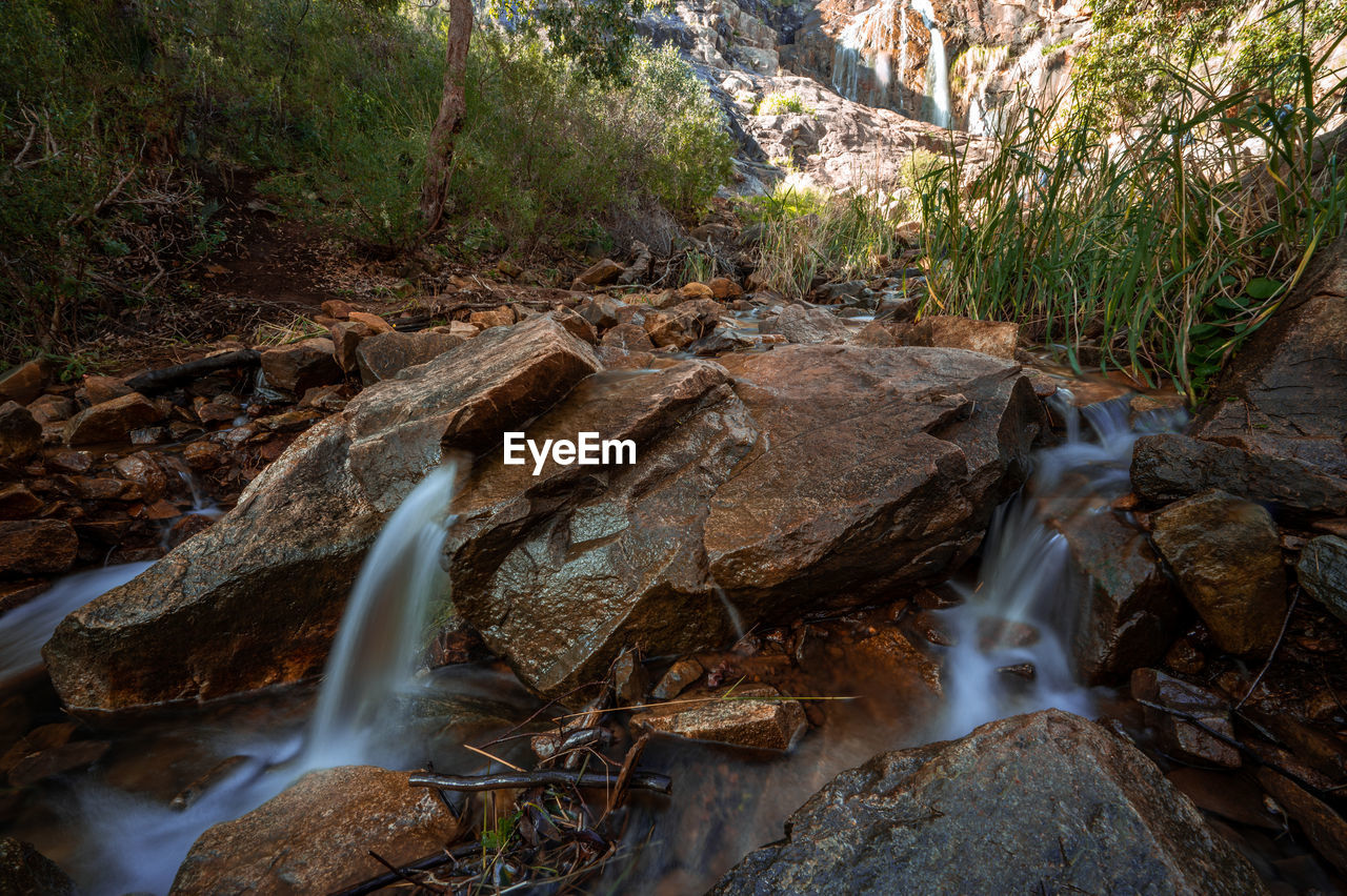 Stream flowing through rocks in forest