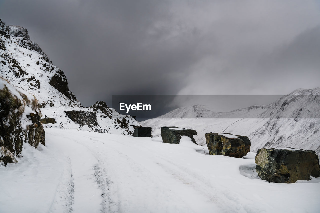SNOW COVERED LANDSCAPE AGAINST SKY