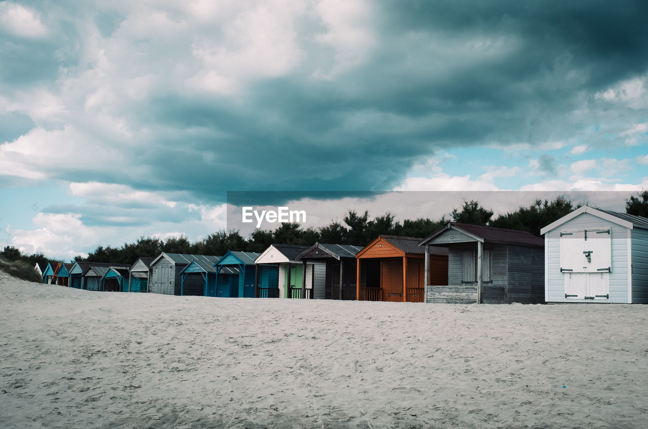 scenic view of beach against cloudy sky