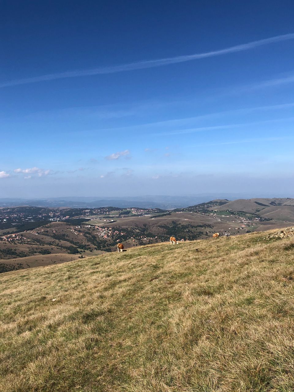 Scenic view of mountain against blue sky