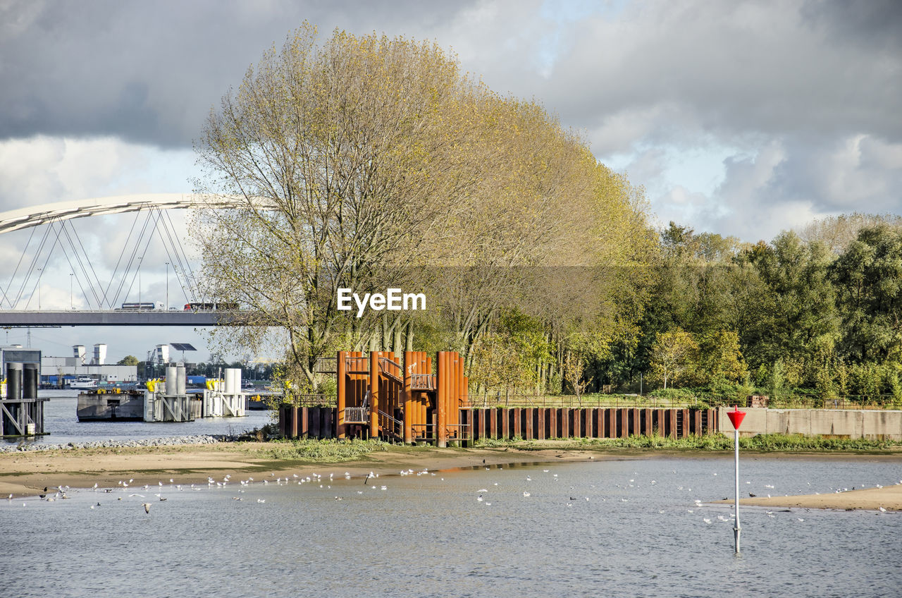 Brienenoord bridge and island in rotterdam