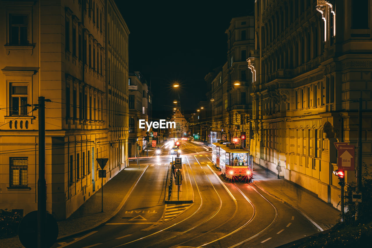 Light trails on city street at night