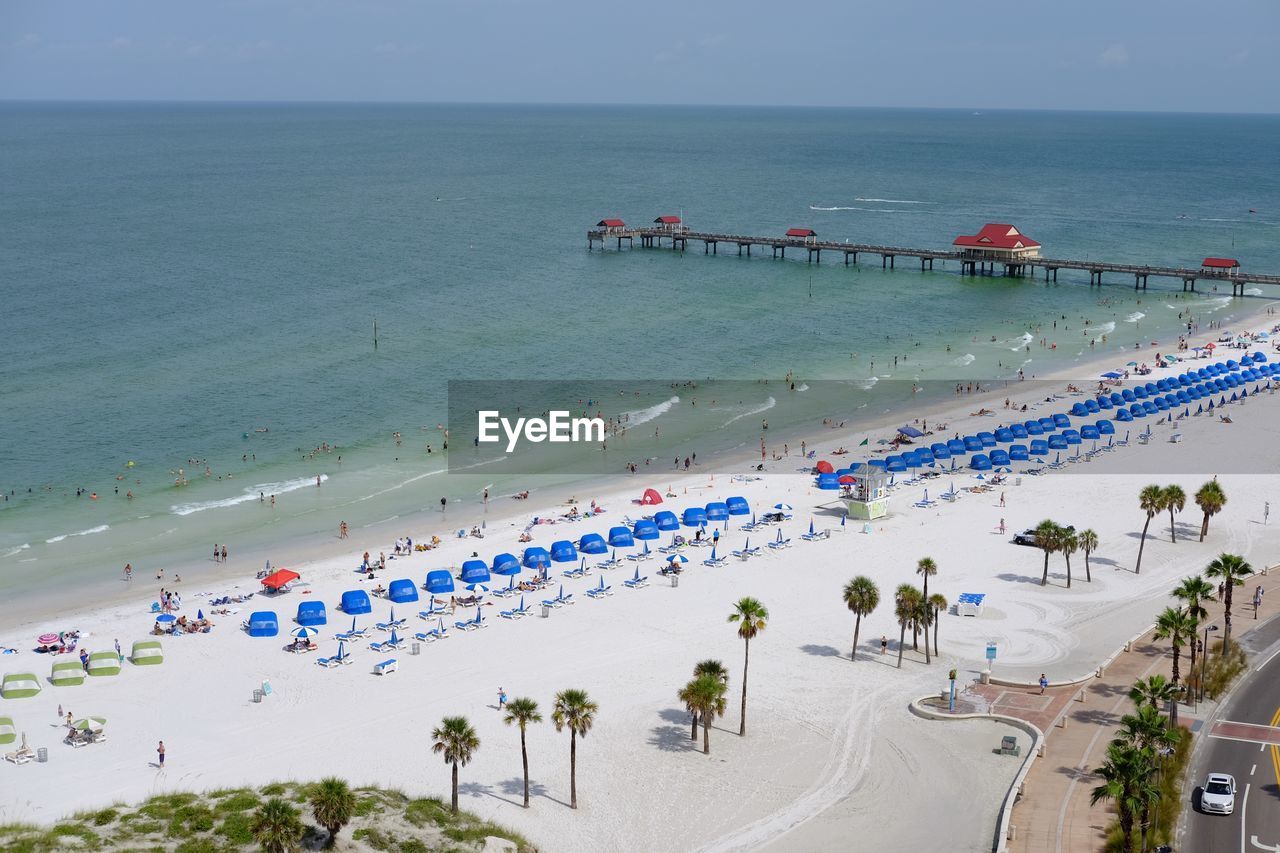 High angle view of people at beach