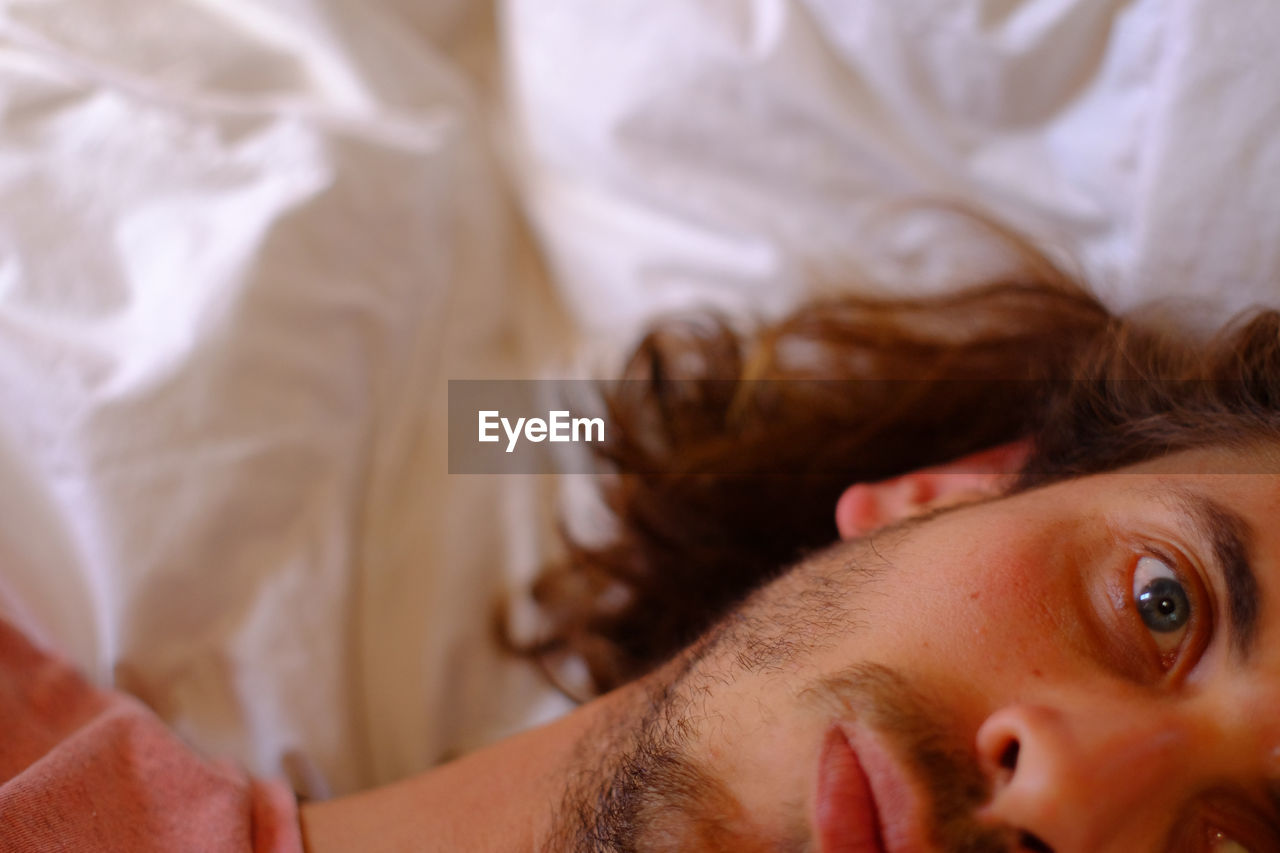 Bed California Close-up Day Friendship Headshot Human Body Part Human Eye Human Hand Indoors  Long Hair Men One Person People Portrait Real People USA Young Adult