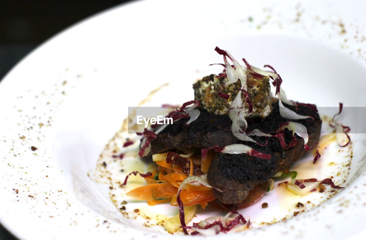 Close-up of food served in plate