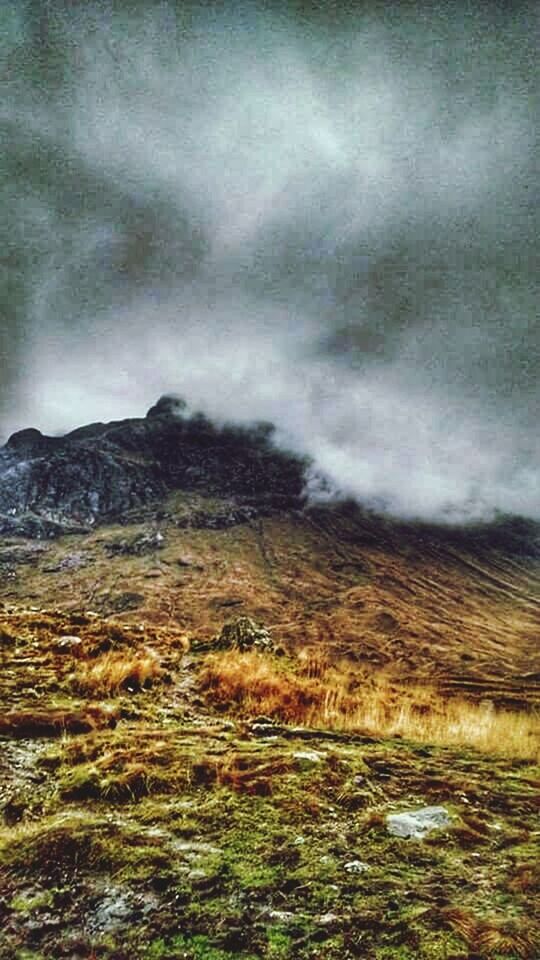 SCENIC VIEW OF MOUNTAINS AGAINST CLOUDY SKY