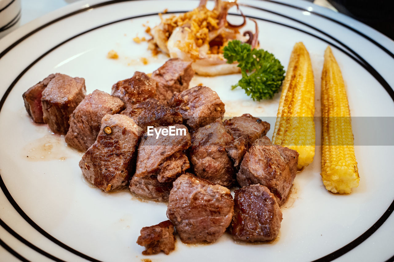 HIGH ANGLE VIEW OF MEAL SERVED ON TABLE