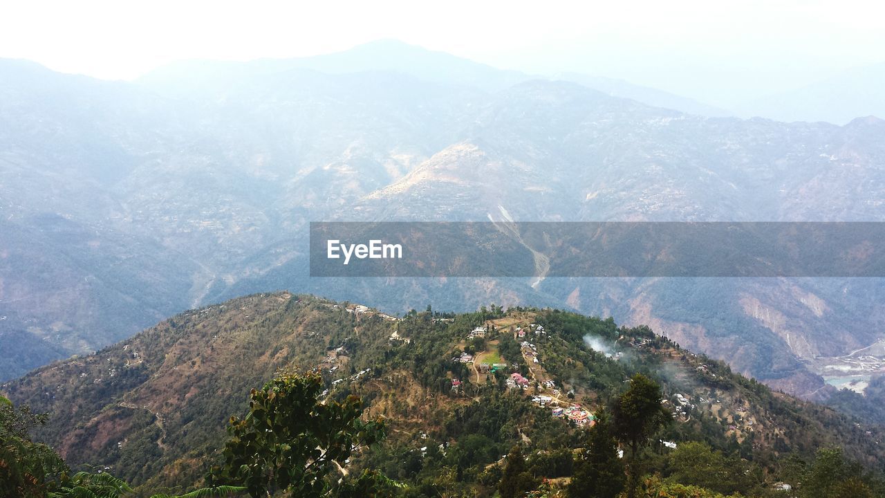 High angle view of mountains against sky