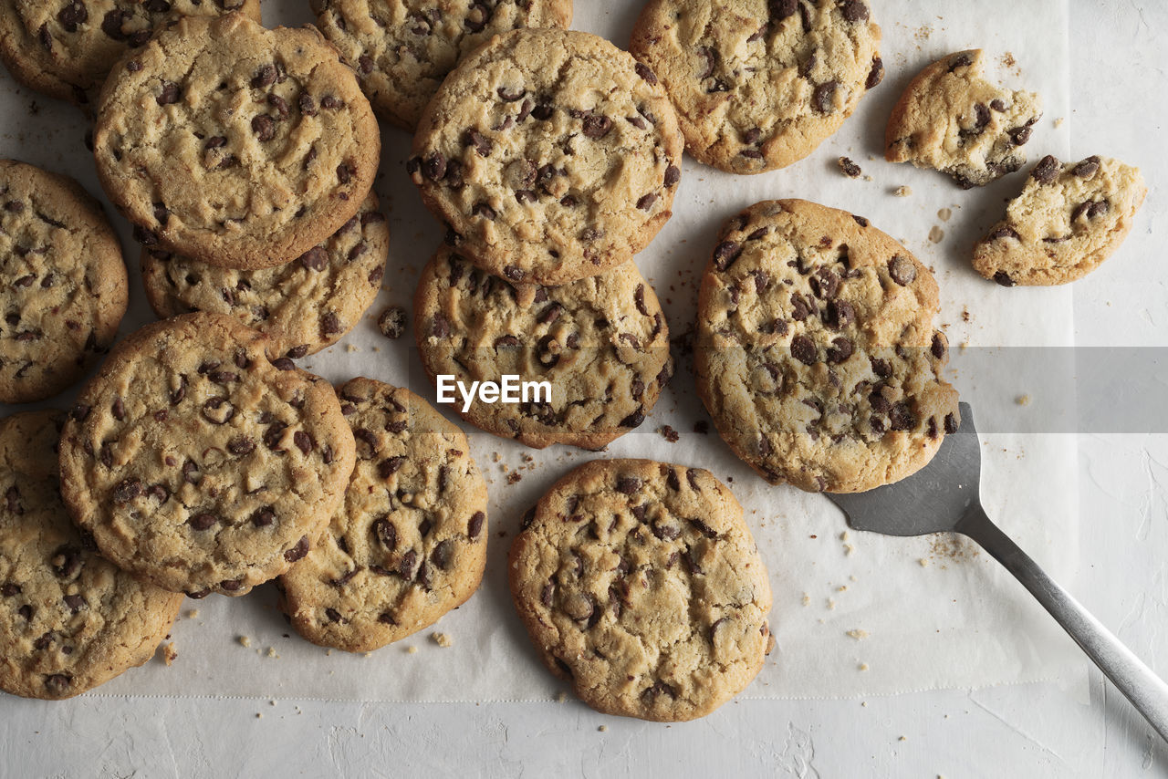 High angle view of cookies on table