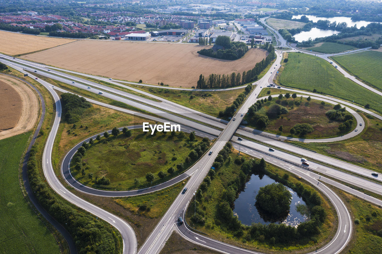 High angle view of road junction