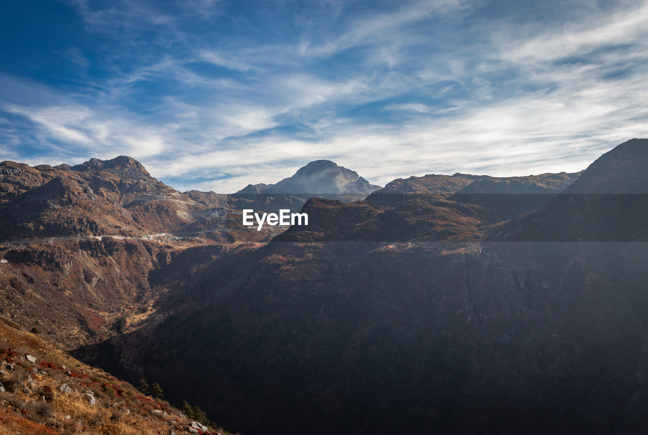 Himalayan breathtaking landscape with bright blue sky